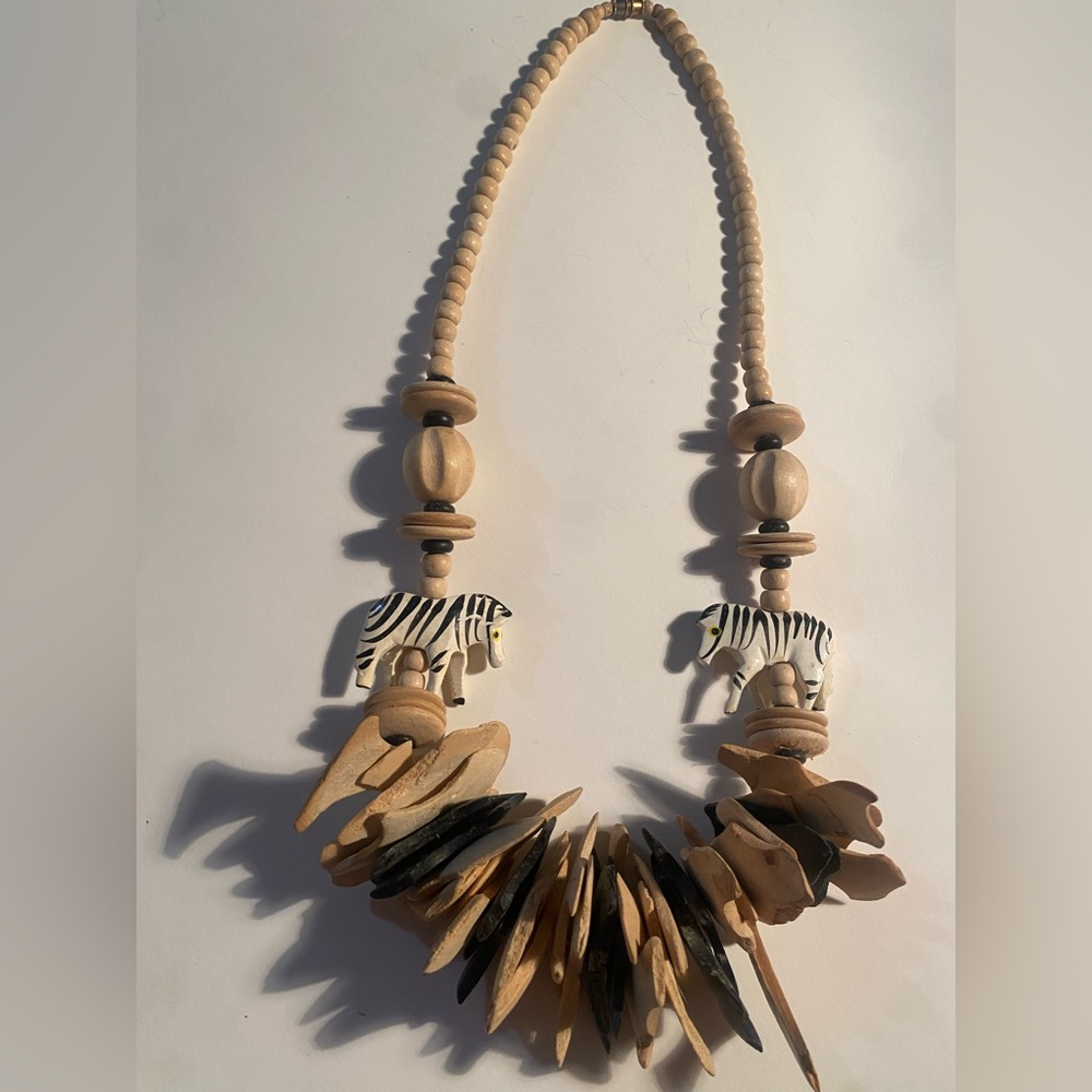 Fierce & Fabulous Tribal Wooden Zebra Necklace – Ferocious Maximalist Vibes - Picture 2 of 7